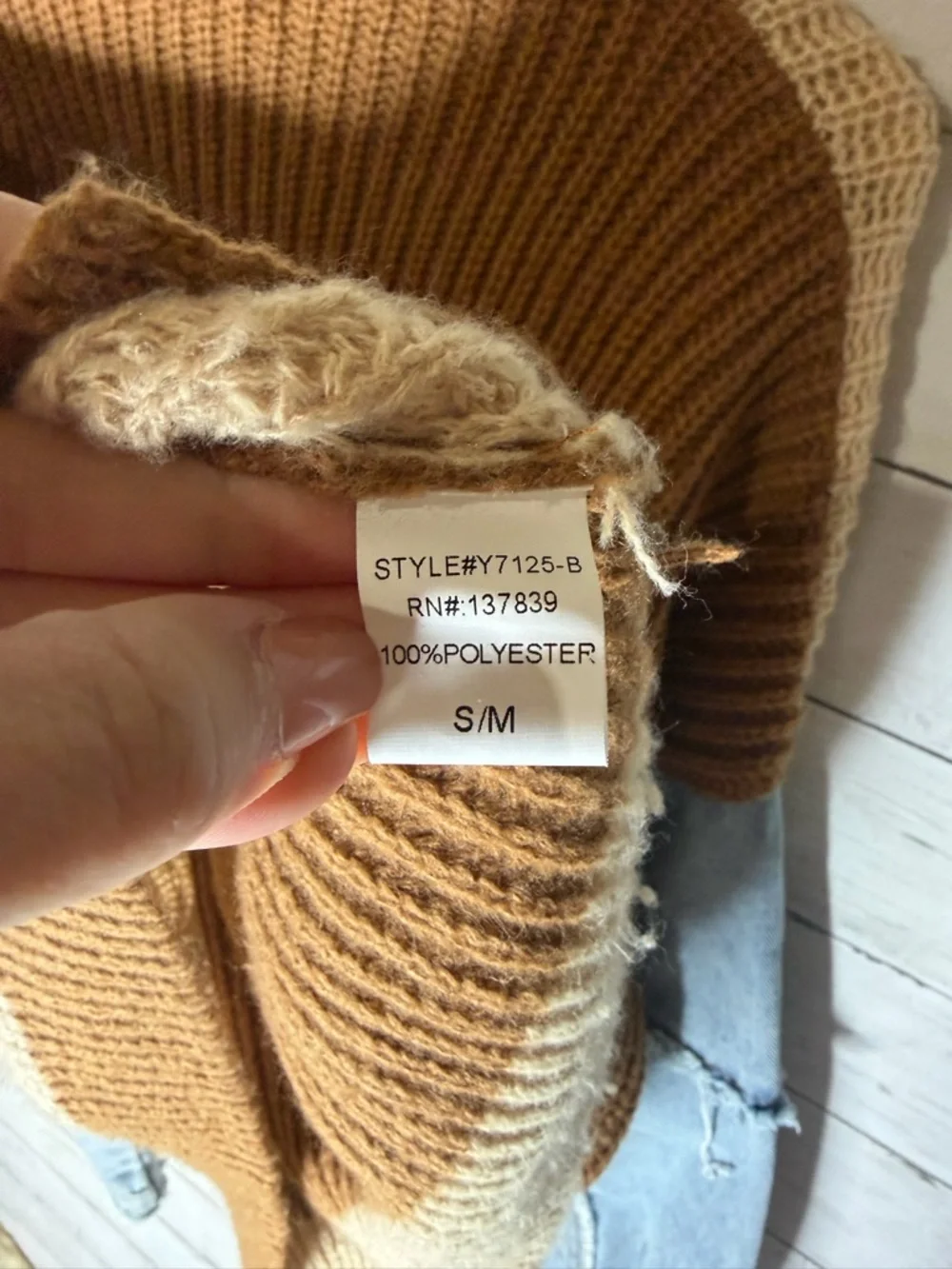 Debut Most Hype Knit Sweater Denim Sleeves Boho Western Oversized Boutique S/M - Picture 6 of 6